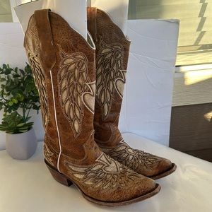 El Malcreado Sequin Wing & Heart Inlay Western Boots In Brown-Sz 8-8.5